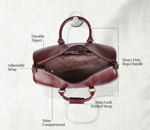 Screenshot_5 HAMMOND FLYCATCHER Duffel Bag for Travel (22") - Genuine Leather, Water-Resistant -Ideal Cabin Bag for Flight -Men and Women's Weekender Travel Bag for Luggage (22 Inch, Brown)